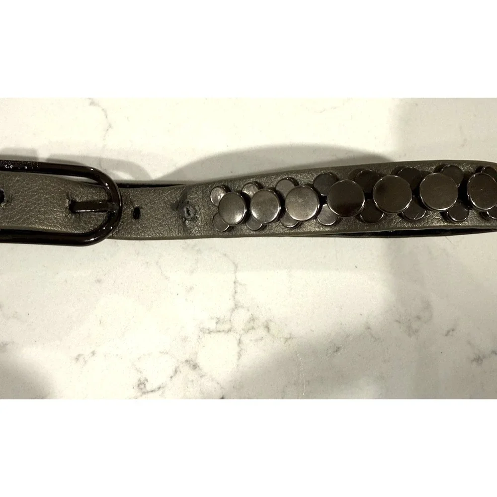Calvin Klein Womens Gray Leather Belt Round Silver (Gunmetal tone) Studs